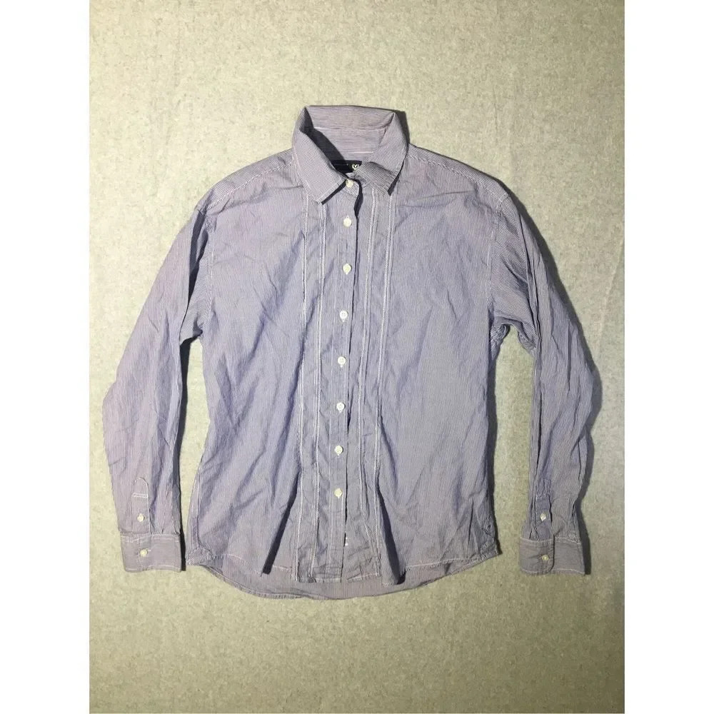 Womens American Eagle Button Up Size Small Boyfriend Fit Cotton Natural Blue